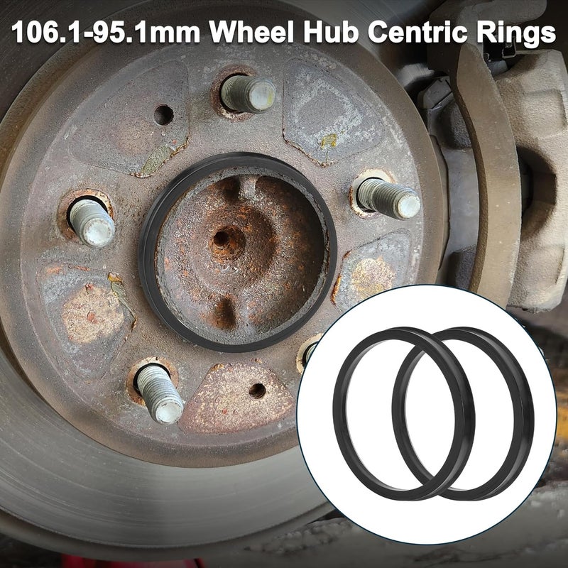 TUCKBOLD Car Wheel Hub Centric Rings Durable Wheels Center Shaft Shock Absorbing Hubrings Black 2 Pcs OD 106.1mm to ID 95.1 mm Polycarbonate - Image 2
